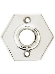 2 1/2 inch Forged Brass Hexagonal Rosette With 21/32 inch Collar In Polished Nickel.